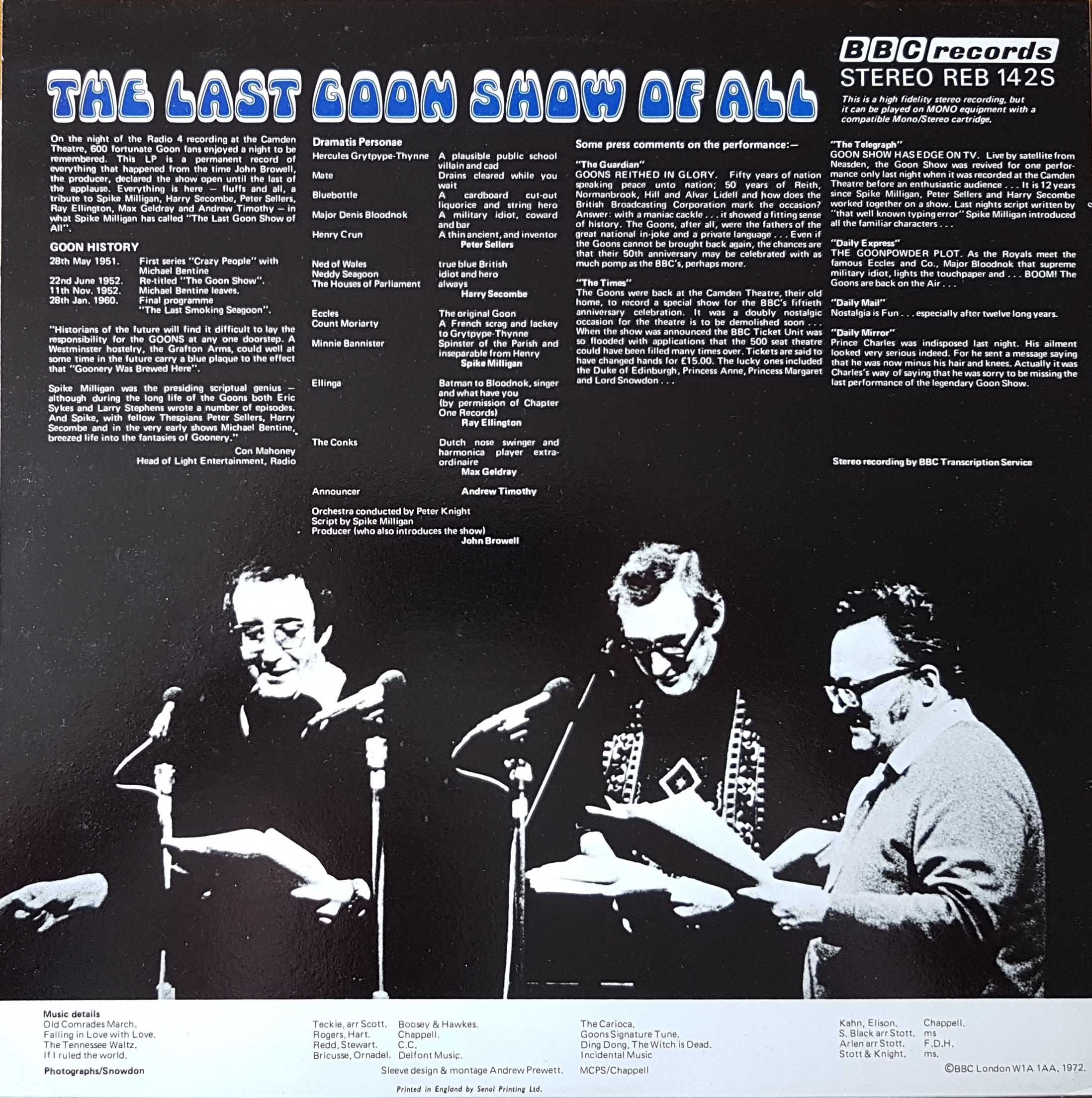 Picture of REB 142 The last Goon show of all by artist Spike Milligan from the BBC records and Tapes library